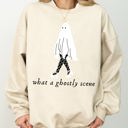 Medium Sand What A Ghostly Scene Spooky Skeleton Ghost Witch Skull Halloween Costume Sweatshirt
