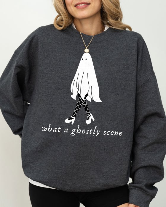 What A Ghostly Scene Spooky Skeleton Ghost Witch Skull Halloween Costume Sweatshirt