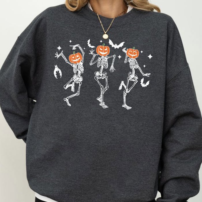 Pumpkin Head Dancing Skeletons Spooky Ghost Witch Skull Meme Halloween Costume Sweatshirt