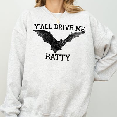 Y'All Drive Me Batty Spooky Bat Ghost Witch Skull Halloween Costume Graphic Sweatshirt