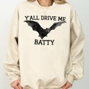 Large Sand Y'All Drive Me Batty Spooky Bat Ghost Witch Skull Halloween Costume Graphic Sweatshirt