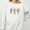 Small Ash Light Gray Fall Leaves Dancing Skeletons Ghost Witch Skull Halloween Meme Costume Sweatshirt