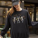 Large Black Fall Leaves Dancing Skeletons Ghost Witch Skull Halloween Meme Costume Sweatshirt