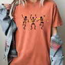 Medium Yam Fall Leaves Dancing Skeletons Ghost Witch Skull Halloween Meme Comfort Colors Tee