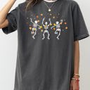 Medium Pepper Dark Gray Fall Leaves Dancing Skeletons Ghost Witch Skull Halloween Meme Comfort Colors Tee