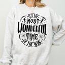 XL Ash Light Gray It's The Most Wonderful Time Of The Year Skeleton Spider Web Witch Skull Sweatshirt