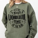 Medium Military Green It's The Most Wonderful Time Of The Year Skeleton Spider Web Witch Skull Sweatshirt