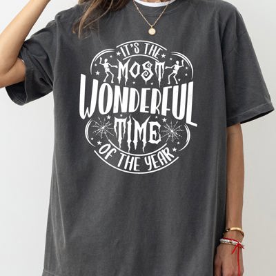 It's The Most Wonderful Time Of The Year Skeleton Spider Web Witch Skull Spooky Halloween Costume Comfort Colors Tee