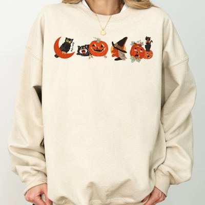 Vintage Halloween Pumpkin Skeleton Witch Skull Spooky Meme Graphic Art Sweatshirt