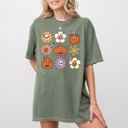 Small Moss Dark Green Retro Pumpkins Fall Skeleton Witch Skull Spooky Halloween Costume Comfort Colors Tee