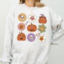 Small Ash Light Gray Retro Pumpkins Fall Skeleton Witch Skull Spooky Meme Halloween Costume Sweatshirt