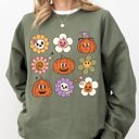 XXL Military Green Retro Pumpkins Fall Skeleton Witch Skull Spooky Meme Halloween Costume Sweatshirt