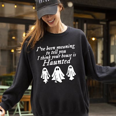 Mini Ghosts Haunted House Skeleton Witch Skull Spooky Halloween Meme Costume Sweatshirt