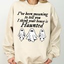 Large Sand Mini Ghosts Haunted House Skeleton Witch Skull Spooky Halloween Meme Costume Sweatshirt