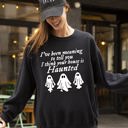 Large Black Mini Ghosts Haunted House Skeleton Witch Skull Spooky Halloween Meme Costume Sweatshirt