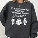 XXL Dark Gray Heather Mini Ghosts Haunted House Skeleton Witch Skull Spooky Halloween Meme Costume Sweatshirt