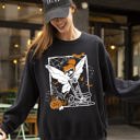 Large Black Fairy Skeleton Ghost Skull Spooky Aesthetic Meme Halloween Costume Graphic Sweatshirt