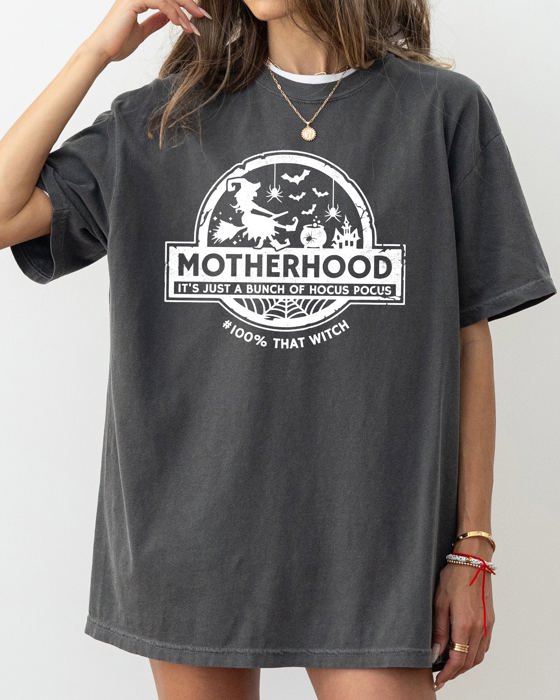 Motherhood Witch Ghost Skull Spooky Meme Halloween Costume Graphic Comfort Colors Tee