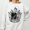 Reading Skeleton Witch Ghost Skull Spooky Meme Halloween Costume Seasonal Sweatshirt