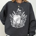 Medium Dark Gray Heather Reading Skeleton Witch Ghost Skull Spooky Meme Halloween Costume Seasonal Sweatshirt