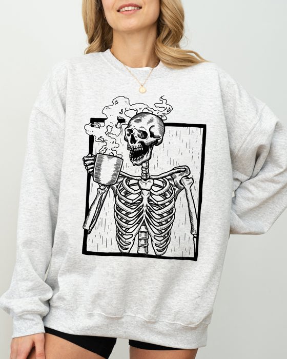 Coffee Skeleton Witch Ghost Skull Spooky Aesthetic Meme Halloween Costume Sweatshirt