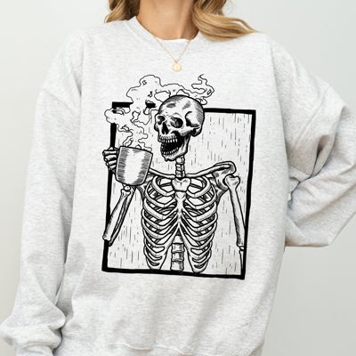 Coffee Skeleton Witch Ghost Skull Spooky Aesthetic Meme Halloween Costume Sweatshirt