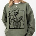XXL Military Green Coffee Skeleton Witch Ghost Skull Spooky Aesthetic Meme Halloween Costume Sweatshirt
