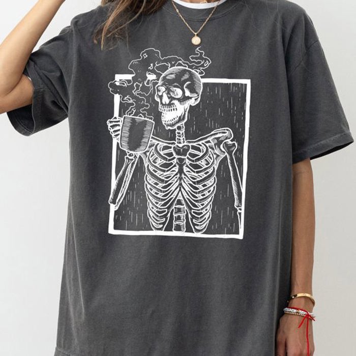 Coffee Skeleton Witch Ghost Skull Spooky Aesthetic Meme Halloween Costume Comfort Colors Tee
