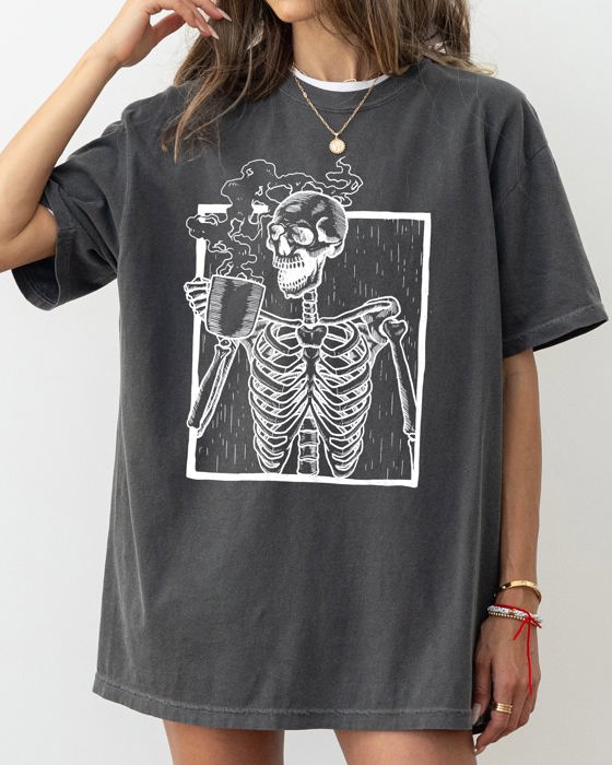 Coffee Skeleton Witch Ghost Skull Spooky Aesthetic Meme Halloween Costume Comfort Colors Tee