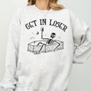 Small Ash Light Gray Get In Loser Skeleton Witch Ghost Skull Spooky Aesthetic Meme Halloween Costume Sweatshirt