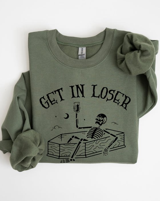 Get In Loser Skeleton Witch Ghost Skull Spooky Aesthetic Meme Halloween Costume Sweatshirt
