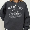 XXXL Dark Gray Heather Get In Loser Skeleton Witch Ghost Skull Spooky Aesthetic Meme Halloween Costume Sweatshirt