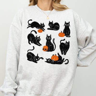Mini Cats And Pumpkins Skeleton Witch Ghost Skull Spooky Aesthetic Meme Halloween Costume Sweatshirt