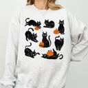 Large Ash Light Gray Mini Cats And Pumpkins Skeleton Witch Ghost Skull Spooky Aesthetic Meme Halloween Costume Sweatshirt