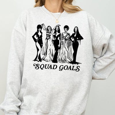 Squad Goals Skeleton Ghost Witch Skull Spooky Meme Halloween Costume Crew Sweatshirt
