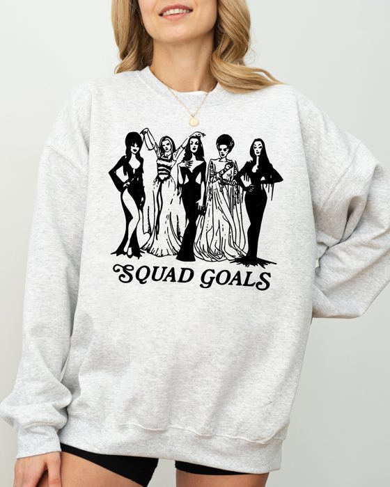 Squad Goals Skeleton Ghost Witch Skull Spooky Meme Halloween Costume Crew Sweatshirt