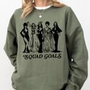 Large Military Green Squad Goals Skeleton Ghost Witch Skull Spooky Meme Halloween Costume Crew Sweatshirt