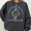 Small Dark Gray Heather Ghostly Scene Cute Ghost Skeleton Witch Skull Spooky Meme Halloween Costume Sweatshirt
