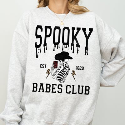 Spooky Babes Club Ghost Skeleton Witch Skull Aesthetic Meme Halloween Costume Sweatshirt