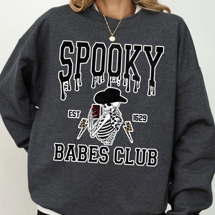 Spooky Babes Club Ghost Skeleton Witch Skull Aesthetic Meme Halloween Costume Sweatshirt