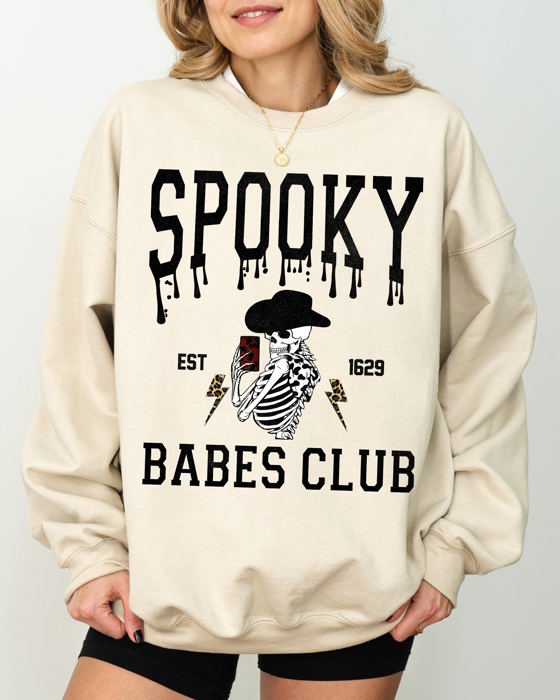 Spooky Babes Club Ghost Skeleton Witch Skull Aesthetic Meme Halloween Costume Sweatshirt