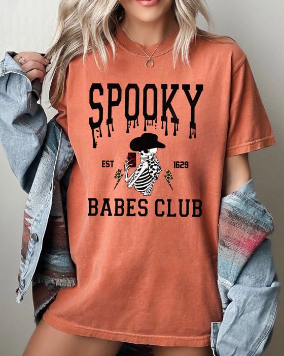 Spooky Babes Club Ghost Skeleton Witch Skull Aesthetic Meme Halloween Costume Comfort Colors Tee