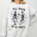XXL Ash Light Gray Till Death Do Us Party Dancing Skeletons Witch Skull Meme Halloween Costume Sweatshirt