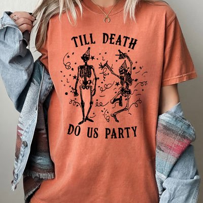 Till Death Do Us Party Dancing Skeletons Witch Skull Halloween Meme Costume Comfort Colors Tee
