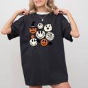 Small Black Retro Spooky Faces Halloween Skeleton Witch Skull Meme Aesthetic Comfort Colors Tee