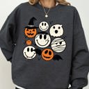 XXXL Dark Gray Heather Retro Spooky Faces Skeleton Witch Skull Meme Halloween Costume Graphic Sweatshirt