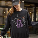 Medium Black Yee Haw Dancing Skeletons Halloween Western Witch Skull Costume Print Sweatshirt