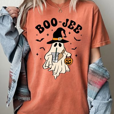 Boo-Jee Halloween Cowboy Ghost Western Skeleton Witch Skull Graphic Comfort Colors Tee