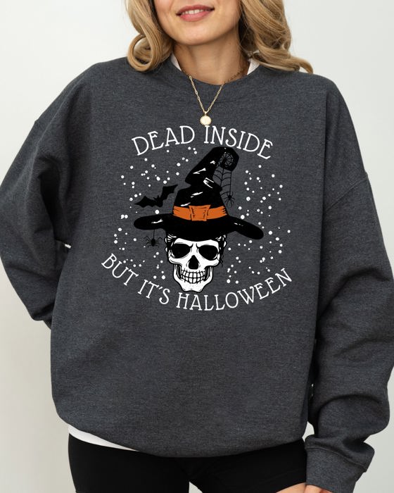 Dead Inside Skeleton Ghost Western Witch Skull Halloween Costume Graphic Sweatshirt