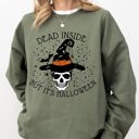 Large Military Green Dead Inside Skeleton Ghost Western Witch Skull Halloween Costume Graphic Sweatshirt